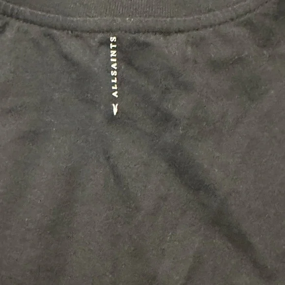 All Saints Black Crop Twisted Front Hem T-Shirt - Picture 9 of 9